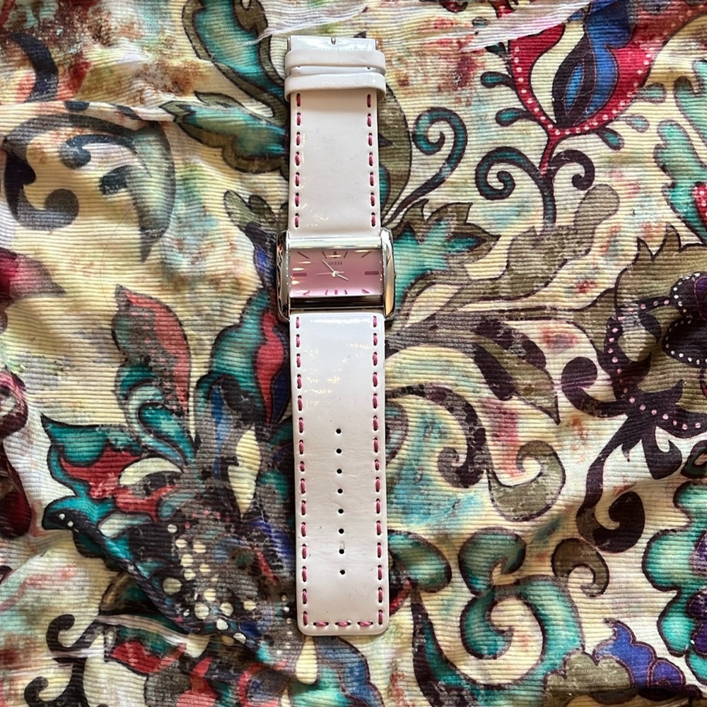 GUESS WHITE PATENT LEATHER WIDE BAND WATCH, never used